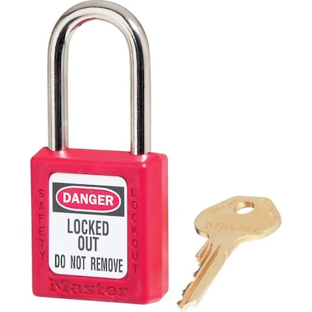 MASTER LOCK Safety Padlock, Labeled, 1/4"Dx1-1/2"H Shackle, Red MLK410RED